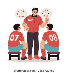 Soccer Coach Strategizing with Team Vector Cartoon Illustration