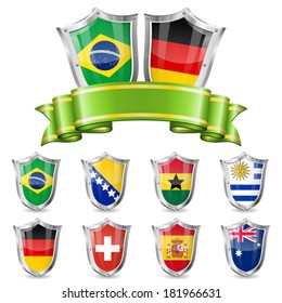 Soccer Collect with Flags, Ribbon and Shields, vector isolated on white background