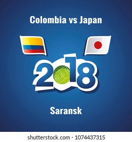 Soccer Colombia vs Japan flags vector blue background