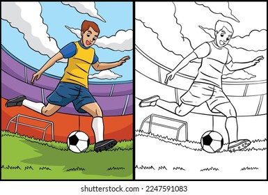 Soccer Coloring Page Colored Illustration