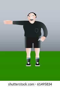 Soccer comic referee showing for the penal. Vector illustration.