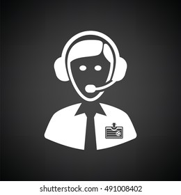 Soccer commentator icon. Black background with white. Vector illustration.