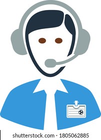 Icono del comentarista de fútbol. Diseño de color plano. Ilustración vectorial.