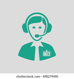 Soccer commentator icon. Gray background with green. Vector illustration.