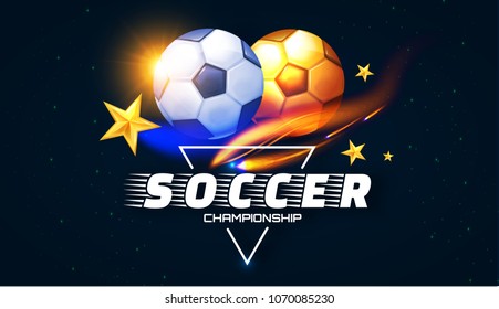 Soccer Competition Label Design Template with Motion Light. Football Game Elements. Vector illustration