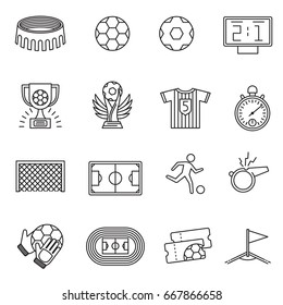 Soccer competition line vector icons. Football championship outline pictograms. Soccer championship sport game icons illustration