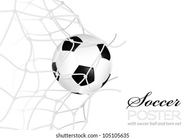 Soccer Concept - Goal. Soccer Ball in Net Torn, vector illustration