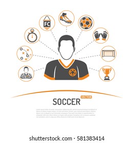 soccer concept with two color Icons Set like football player, ball, award and referee. Isolated vector illustration