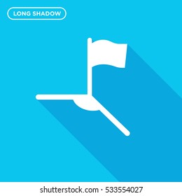 Soccer corner icon illustration isolated vector, flag sign symbol in long shadow style on blue background