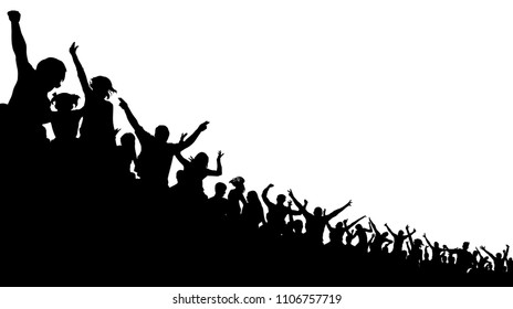 Soccer Crowd, Cheer Fan, Vector Silhouette Background. Basketball, Hockey, Baseball, Stadium Audience