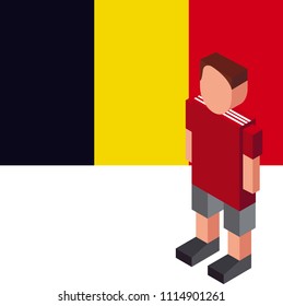 Soccer cup 2018. Football player with jersey uniform and national flag Belgium