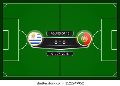 Soccer cup 2018. Match schedule round of 16. uruguay versus portugal. vector illustration eps10. 