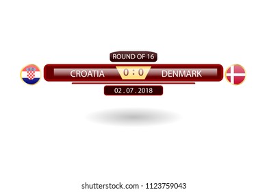 Soccer cup 2018. Match schedule round of 16. Croatia versus Denmark. vector illustration eps10.