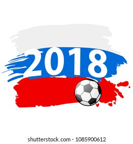 Soccer cup 2018 poster of banner design template. Vector football ball flying to goal gates and red or blue color splash for international world championship tournament