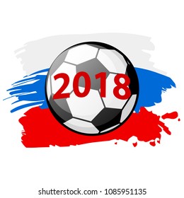 Soccer cup 2018 poster of banner design template. Vector football ball flying to goal gates and red or blue color splash for international world championship tournament