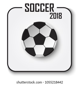 Soccer cup 2018 single icon . Pitted style football with shadow on gray isolated background . Vector for international world championship tournament .