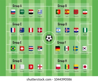 Soccer cup 2018 team group and national flags . Vector for international world championship tournament .