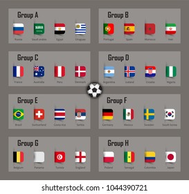 Soccer cup 2018 team group and national flags . Vector for international world championship tournament .