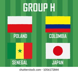 Soccer cup 2018 team group H. International Country Flags Grunge Style. 