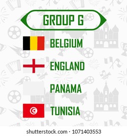 Soccer cup 2018 team group G. International Country Flags On Traditional Background.