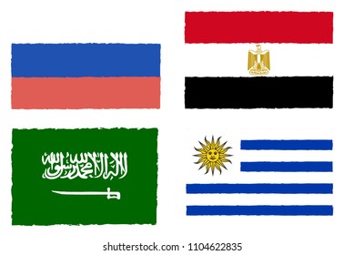 Soccer cup 2018 team group A. International Country Flags On White Background.