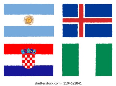 Soccer cup 2018 team group D. International Country Flags On White Background.