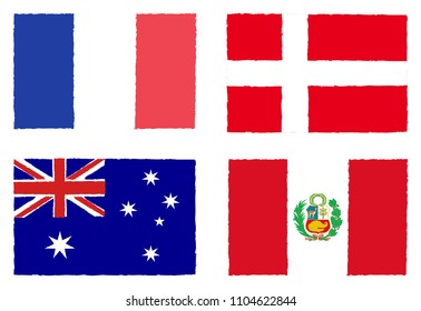 Soccer cup 2018 team group C. International Country Flags On White Background.