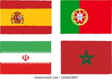 Soccer cup 2018 team group B. International Country Flags On White Background.