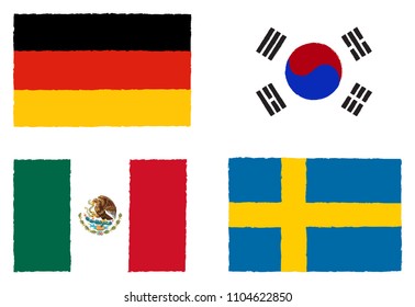 Soccer cup 2018 team group F. International Country Flags On White Background.