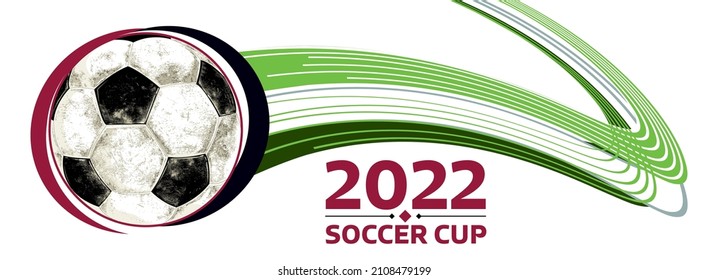 Soccer cup 2022 banner with realistic 3d soccer ball. Concept font football 2022 on graphic background.