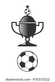 Soccer cup and ball design elements. Football logo for sport team. Vector illustration