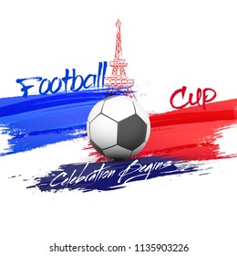 Soccer Cup celebration concept in France with Eiffel Tower and Football Illustration.