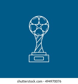 Soccer Cup Line Icon On Blue Background