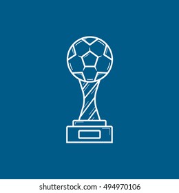 Soccer Cup Line Icon On Blue Background