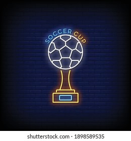 Soccer Cup Neon Signs Style Text Vector