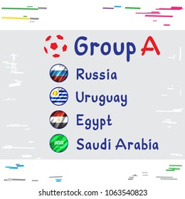 Soccer Cup in Russia. Football championship tournament Group A country flags