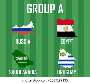 Soccer cup team group A. International Country Maps With Flags Grunge Style. 