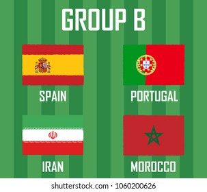 Soccer cup team group B. International Country Flags Grunge Style. 