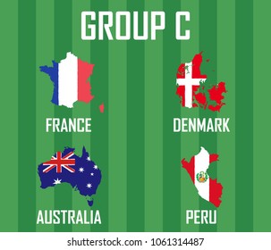 Soccer cup team group C. International Country Maps With Flags Grunge Style.