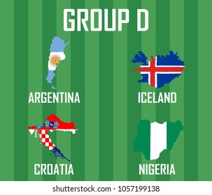 Soccer cup team group D. International Country Maps With Flags Grunge Style. 