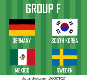 Soccer cup team group F. International Country Flags Grunge Style. 