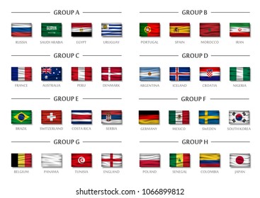 Soccer cup team group set . Realistic wavy national flags . Vector for international world championship tournament 2018