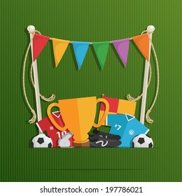 soccer decoration with bunting and objects with space for text, eps 10 file with transparencies