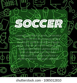 Soccer design background. Seamless pattern on the theme of summer sports. Sport accessories collection for info graphics, websites and print media. Vector illustration in line style. Editable stroke