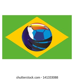 Soccer design with Brazil flag in background