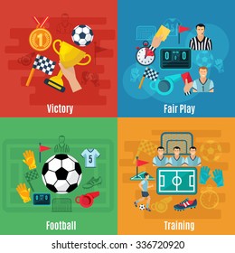 Soccer design concept set with victory football and training flat icons isolated vector illustration