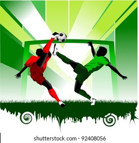 soccer design element; green background (vector-illustration);