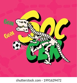 soccer dinosaur  t-rex  t-shirt design with  Football sport illustration, tee shirt graphics, vectors Print for textiles, t-shirts, children's clothes  background.