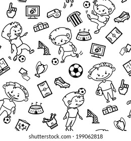Soccer doodle seamless pattern