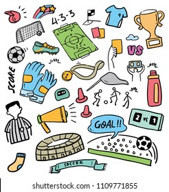 soccer doodle set vector illustration